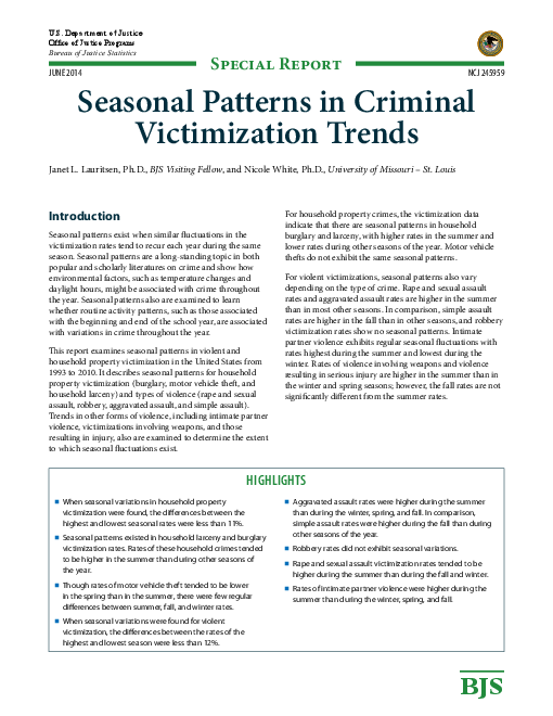 범죄 피해 동향의 계절별 유형 (Seasonal Patterns in Criminal Victimization Trends)