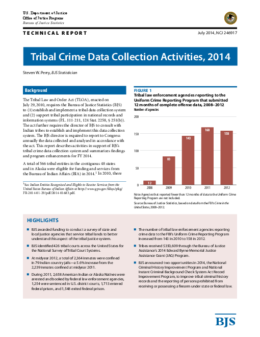 2014년 부족의 범죄 데이터 수집활동 (Tribal Crime Data Collection Activities, 2014)