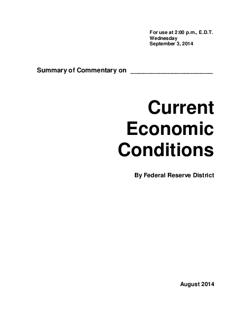 연방준비지구의 현 경제 상황에 대한 논평 요약 2014년 9월 (Summary of Commentary on Current Economic Conditions by Federal Reserve District 2014 September)