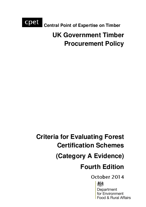 삼림인증제도의 평가를 위한 기준(범주 예시) (Criteria for evaluating forest certification schemes(Category A evidence))