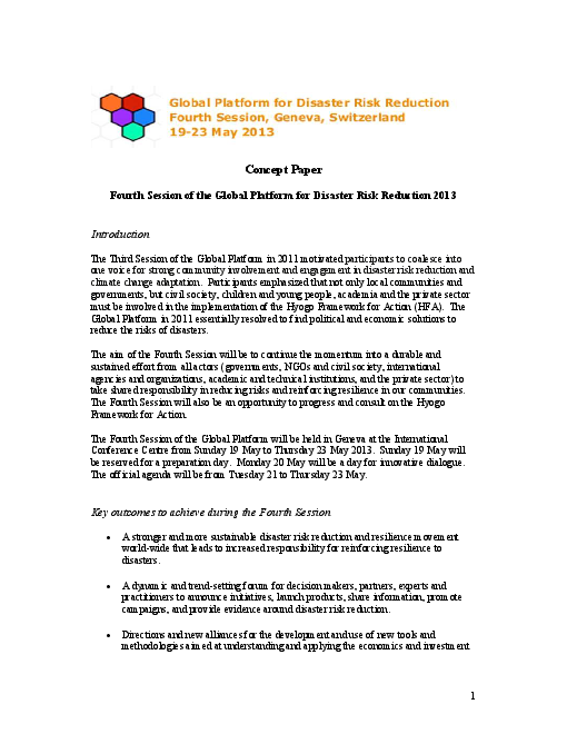 개념서 : 2013 재난 위기 경감을 위한 글로벌 플랫폼 제4차 회기 (Concept paper: Fourth session of the Global Platform for Disaster Risk Reduction 2013)