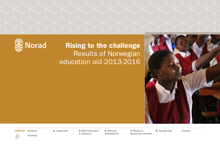 난국에 대처하기 : 2013-16년 르웨이 교육 원조 결과 (Rising to the challenge: Results of Norwegian education aid 2013-2016)