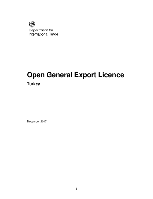 터키의 일반 수출 인허가 (Open general export licence Turkey)