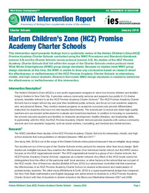 할렘 칠드런스 존(HCZ) 학교의 교육 프로그램 사례 연구 (Harlem Children's Zone (HCZ) Promise Academy Charter Schools )