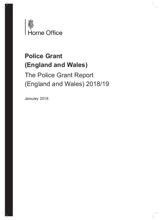 2018-19년 잉글랜드와 웨일스의 경찰 보조금 수령 내역서 (Police Grant (England and Wales): The Police Grant Report (England and Wales) 2018/19)