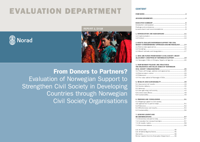 지원국에서 동맹국으로 : 노르웨이의 개발도상국 시민사회 지원정책평가 (From Donors to Partners?: Evaluation of Norwegian Support to Strengthen Civil Society in Developing Countries through Norwegian Organisations)