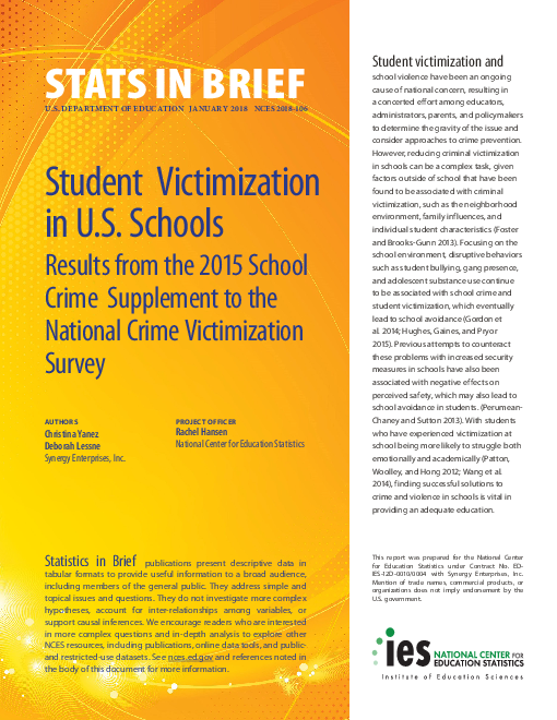 미국 학교의 학생 피해 : 2015년 범죄피해조사에 대한 학교 범죄 보충자료 결과 (Student Victimization in U.S. Schools: Results from the 2015 School Crime Supplement to the National Crime Victimization Survey)