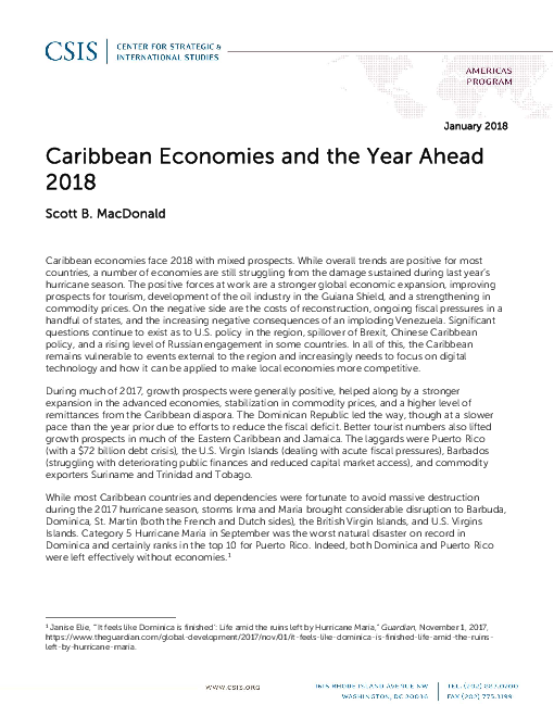 카리브해 지역 국가 및 2018년 이후 (Caribbean Economies and the Year Ahead 2018)