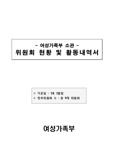 여성가족부 소관 위원회 현황 및 활동내역서 (2018년 1월말)