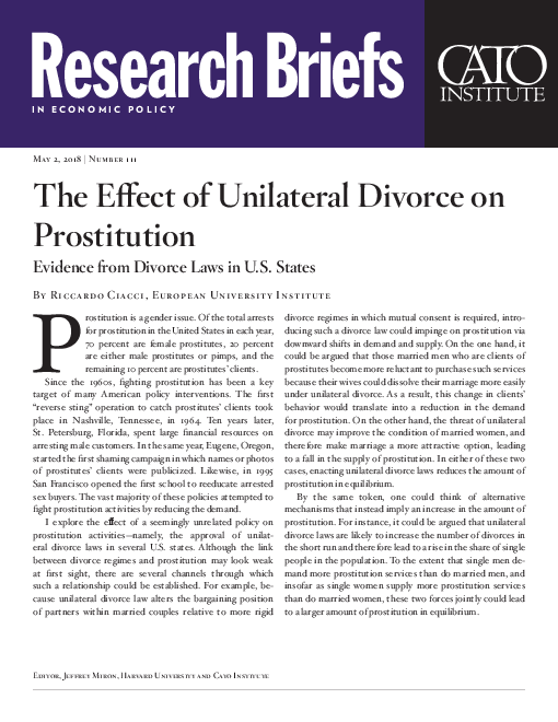 일방적 이혼이 성 매매에 미치는 영향 : 미국 이혼법 증거 자료  (The Effect of Unilateral Divorce on Prostitution: Evidence from Divorce Laws in U.S. States)