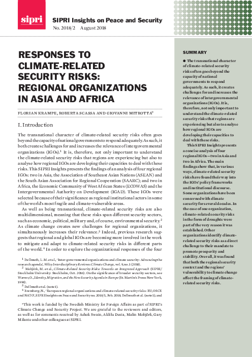 기후 관련 안보 위험 대응 : 아시아 및 아프리카 지역 기구 (Responses to climate-related security risks: Regional organizations in Asia and Africa)