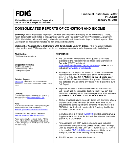 은행재무상태 통합보고서 (Consolidated Reports of Condition and Income)