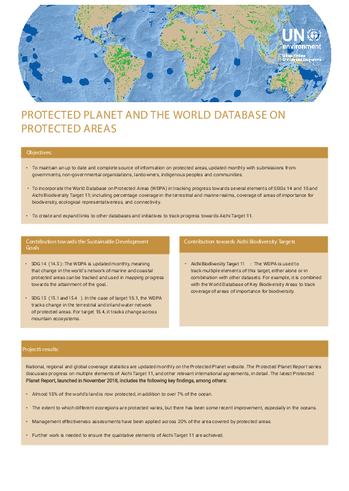 지구보호 및 세계 보호지역 데이터베이스 현황 자료 (Factsheet on Protected Planet and the World Database on Protected Areas)