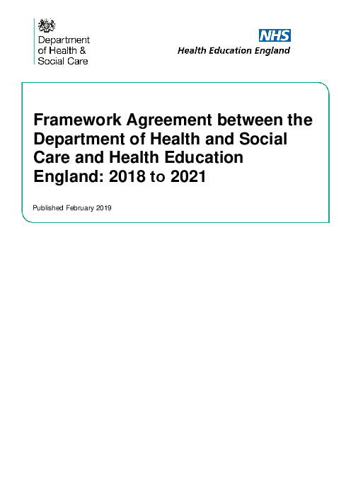영국 보건사회복지부와 보건교육원 간의 기본협정 : 2018-21년(Framework Agreement between the Department of Health and Social Care and Health Education England: 2018 to 2021)