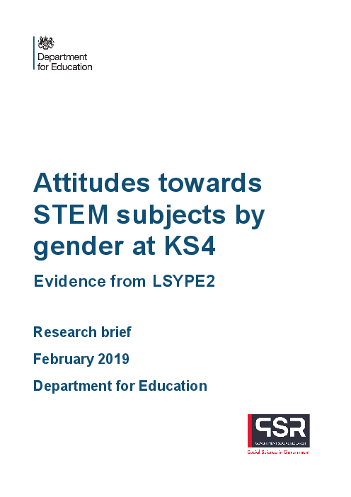 영국의 10-11학년 남녀 학생들의 과학, 기술, 엔지니어링, 수학 과목에 대한 태도 차이 : 영국 청소년 종단 연구 2 연구 결과 (Attitudes towards STEM subjects by gender at KS4: Evidence from LSYPE2 Research brief)