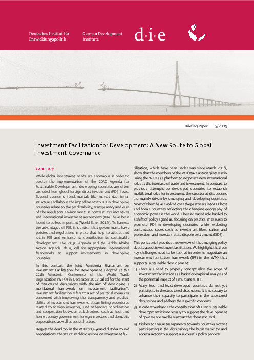 개발 투자 촉진 : 전 세계 투자 경영을 위한 새로운 경로 (Investment facilitation for development: a new route to global investment governance)