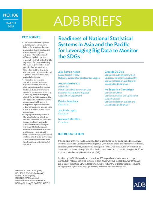 지속가능 발전 목표 감시를 위한 빅 데이터 활용에 대한 아시아태평양 지역 국가 통계 시스템 준비도 (Readiness of National Statistical Systems in Asia and the Pacific for Leveraging Big Data to Monitor the SDGs)