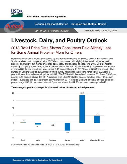 축산, 유제품, 가금류 전망 : 2019년 2월 (Livestock, Dairy, and Poultry Outlook, February 2019)