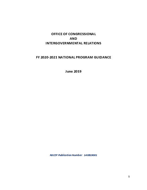 2020-21 회계연도 국회 정부간 교섭 사무국 국가 프로그램 안내서 (Office of Congressional and Intergovernmental Relations: FY 2020-2021 National Program Guidance)