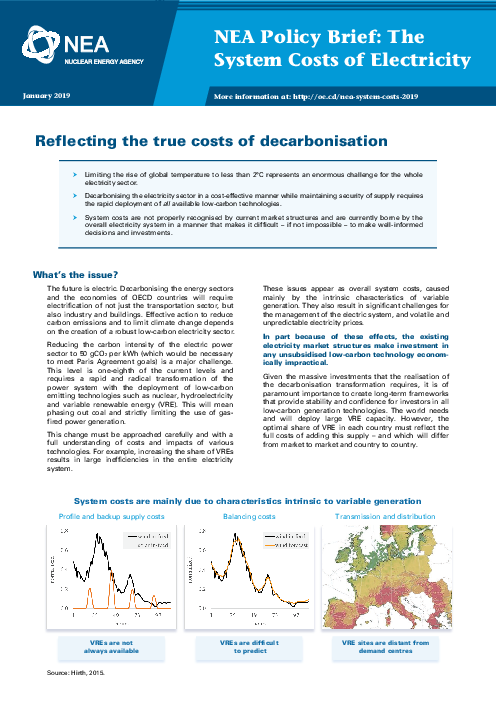 OECD 원자력기구 정책 브리프 : 탈탄소의 실제 비용을 반영한 전력 설비 비용 (NEA Policy Brief: The System Costs of Electricity: Reflecting the true costs of decarbonisation)