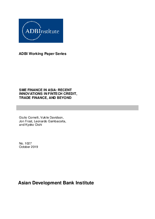아시아의 중소기업 금융 : 핀테크 신용, 무역 금융과 그 이상의 혁신 (SME Finance in Asia: Recent Innovations in Fintech Credit, Trade Finance, and Beyond)
