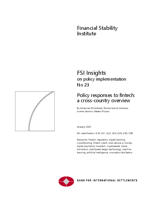 핀테크 정책 대응 : 국가 간 개요 (Policy responses to fintech: a cross-country overview)
