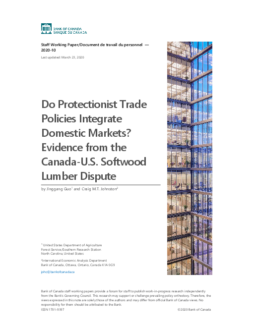 보호주의 무역 정책의 국내 시장 통합 여부 : 캐나다와 미국 간 연목재 분쟁의 증거 (Do Protectionist Trade Policies Integrate Domestic Markets? Evidence from the Canada-U.S. Softwood Lumber Dispute)