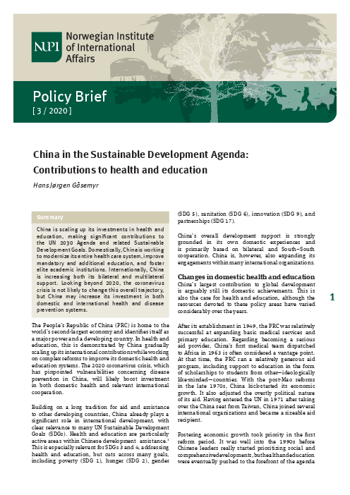 지속가능발전 의제에서 중국의 역할 : 보건 및 교육에 대한 기여 (China in the Sustainable Development Agenda: Contributions to health and education)