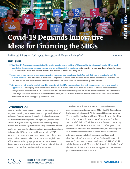 지속가능발전목표(SDG) 자금 조달을 위해 혁신적인 아이디어를 요구하는 코로나바이러스감염증-19(COVID-19) (Covid-19 Demands Innovative Ideas for Financing the SDGs)(2020)