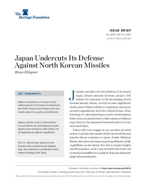 일본, 북한 미사일에 대한 방어력 약화 (Japan Undercuts Its Defense Against North Korean Missiles )