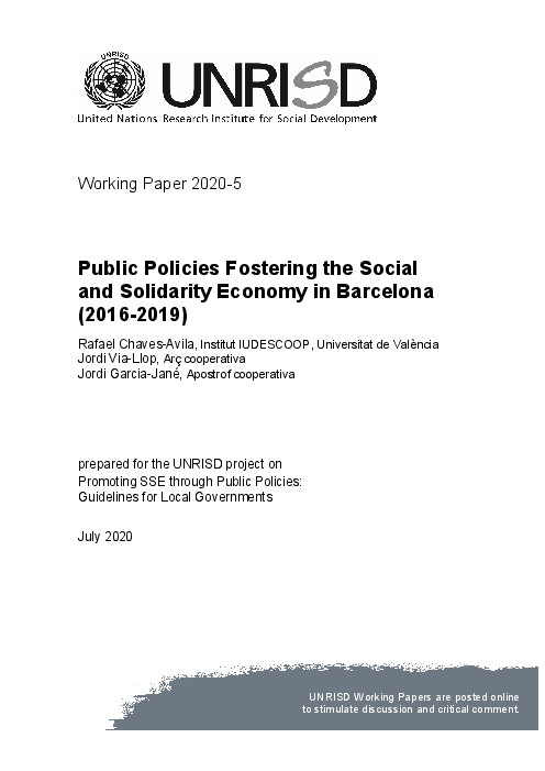2016-2019년 사회연대경제를 촉진하는 공공 정책 : 바르셀로나 (Public Policies Fostering the Social and Solidarity Economy in Barcelona (2016-2019))