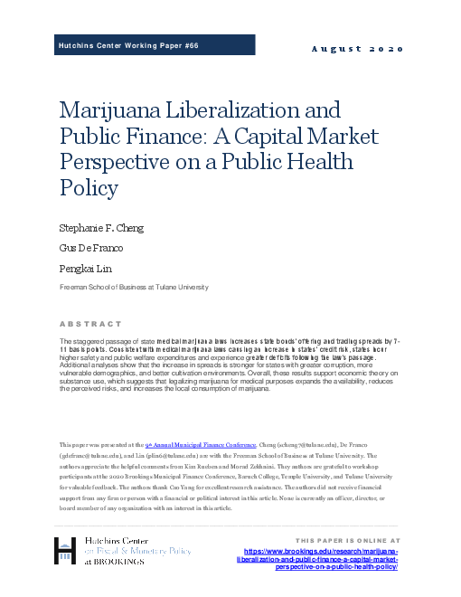 마리화나 자유화 및 공공재정 : 공공보건 정책에 대한 자본시장 관점 (Marijuana liberalization and public finance: A capital market perspective on a public health policy)(2020)
