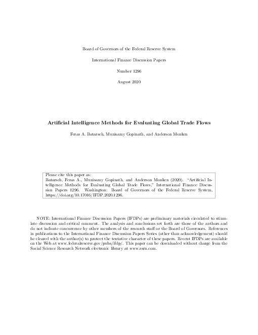 국제 무역 흐름 평가를 위한 인공지능(AI) 방법 (Artificial Intelligence Methods for Evaluating Global Trade Flows)
