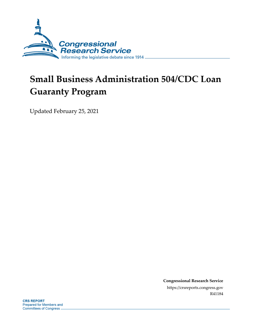 중소기업청 504/CDC 대출보증프로그램 (Small Business Administration 504/CDC Loan Guaranty Program)