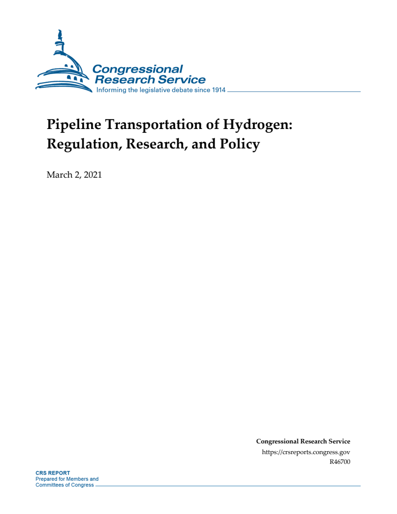 수소 수송관 관련 법규, 연구 그리고 정책 (Pipeline Transportation of Hydrogen: Regulation, Research, and Policy)