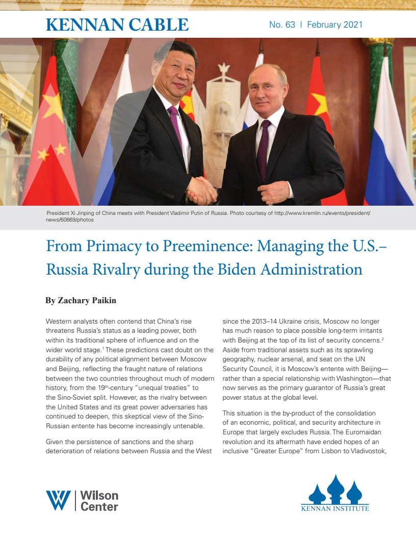 탁월함과 출중함 : 바이든 행정부의 미국-러시아 경쟁 관리 (From Primacy to Preeminence: Managing the U.S.–Russia Rivalry during the Biden Administration)(2021)