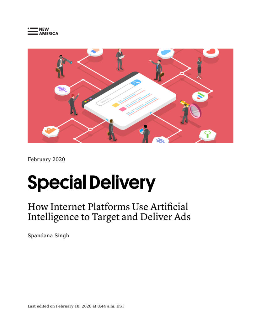 특별 서비스 : 인터넷 플랫폼의 인공지능을 이용한 광고 대상 선정과 광고 송출  (Special Delivery : How Internet Platforms Use Artificial Intelligence to Target and Deliver Ads)(2020)
