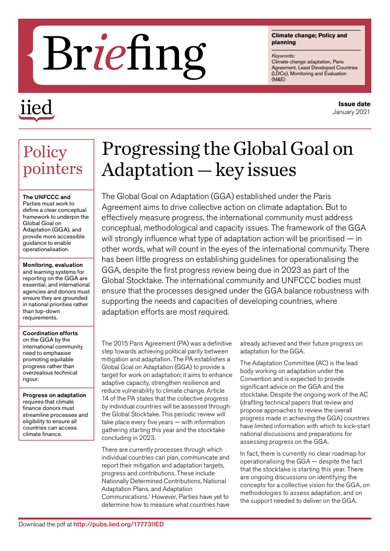 기후변화 적응을 위한 세계적 목표의 진전 – 주요 쟁점들 (Progressing the Global Goal on Adaptation — key issues)