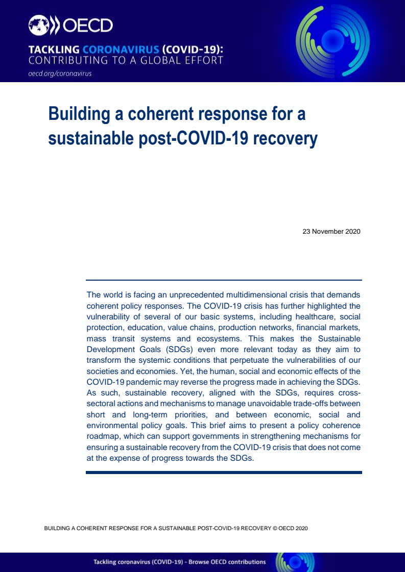 코로나19 종식 후 지속가능한 회복을 위한 일관성 있는 대응 방안 (Building a coherent response for a sustainable post-COVID-19 recovery)(2020)