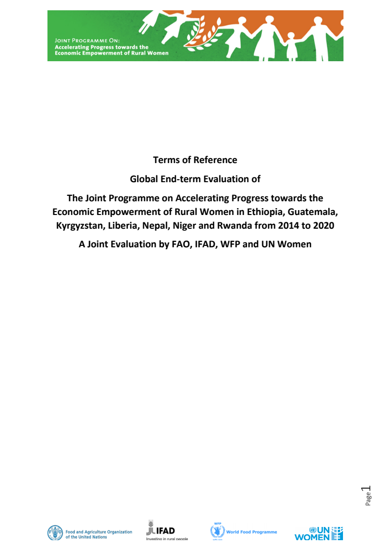 2014-2020 농촌 여성의 경제 역량 강화 촉진을 위한 공동 계획 : 공동 평가 (Joint Programme on Accelerating Progress towards the Economic Empowerment of Rural Women (2014-2020): Joint Evaluation)