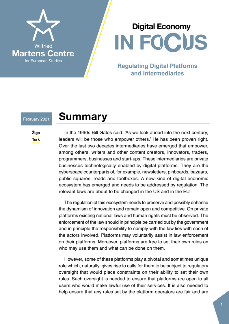 디지털 경제 : 디지털 플랫폼과 중개자에 대한 규제 (Digital Economy: Regulating Digital Platforms and Intermediaries)(2021)