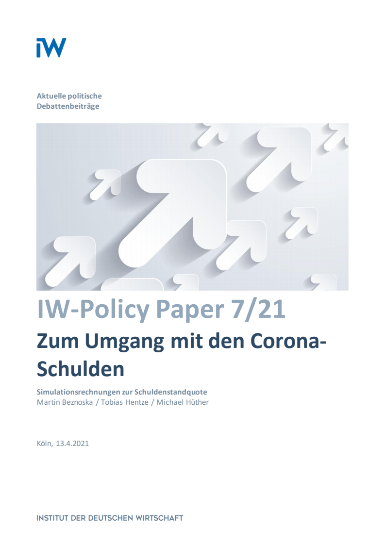 코로나19로 인한 국가채무 : 시뮬레이션으로 본 국가채무 비율 (Zum Umgang mit den Corona-Schulden: Simulationsrechnungen zur Schuldenstandquote)(2021)