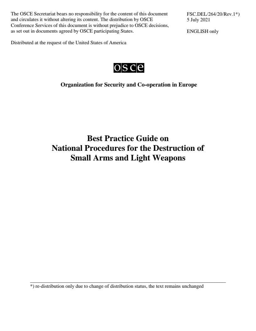 소형무기 및 경무기 폐기 절차에 대한 모범사례 안내서 (Best Practice Guide on National Procedures for the Destruction of Small Arms and Light Weapons)