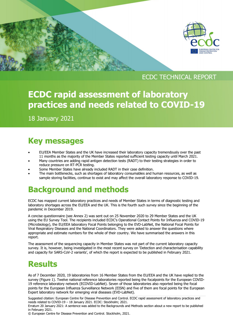 코로나19와 관련된 실험실 관행과 요구에 대한 유럽질병관리예방센터(ECDC)의 신속 평가 (ECDC rapid assessment of laboratory practices and needs related to COVID-19)(2021)