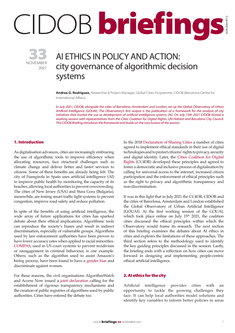  정책 및 활동에서 인공지능(AI)의 윤리 : 알고리즘 기반 의사결정체계의 도시 거버넌스 (AI ethics in policy and action: city governance of algorithmic decision systems)