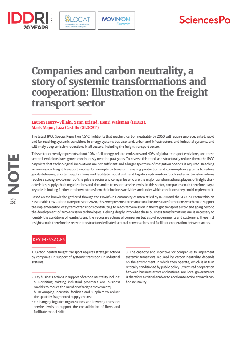  기업과 탄소 중립을 위한 산업체계 변화 및 협동: 화물 운수 분야 (Companies and carbon neutrality, a story of systemic transformations and cooperation: Illustration on the freight transport sector)