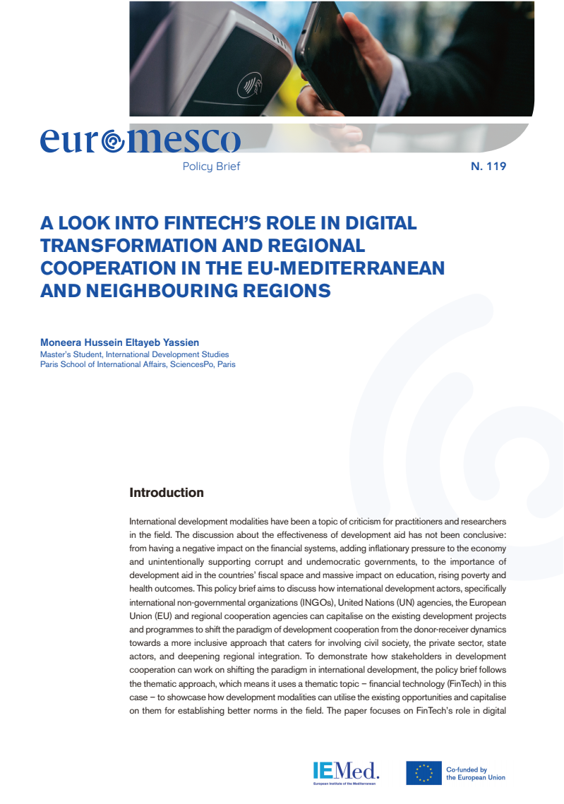 유럽연합(EU), 지중해 및 주변 지역의 디지털 전환과 지역 협력에서 핀테크의 역할 검토 (A Look into FinTech’s Role in Digital Transformation and Regional Cooperation in the EU-Mediterranean and Neighbouring Regions)