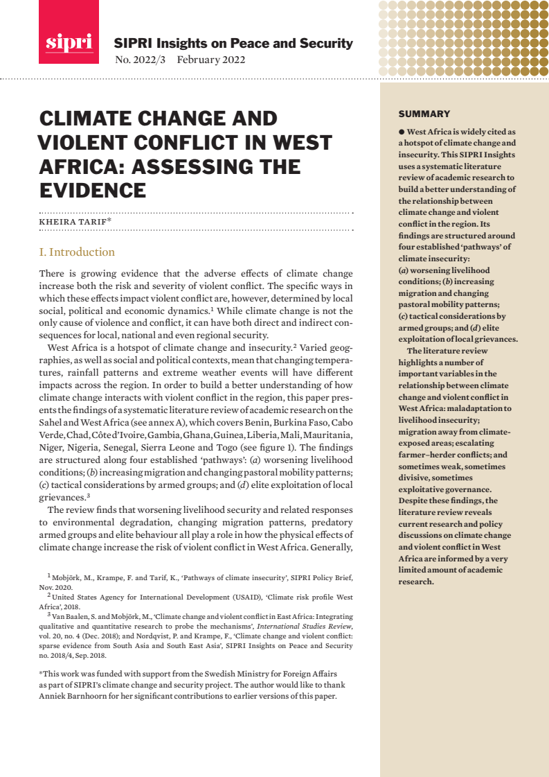 서아프리카의 기후 변화와 폭력적 분쟁 : 증거 평가 (Climate Change and Violent Conflict in West Africa: Assessing the Evidence)