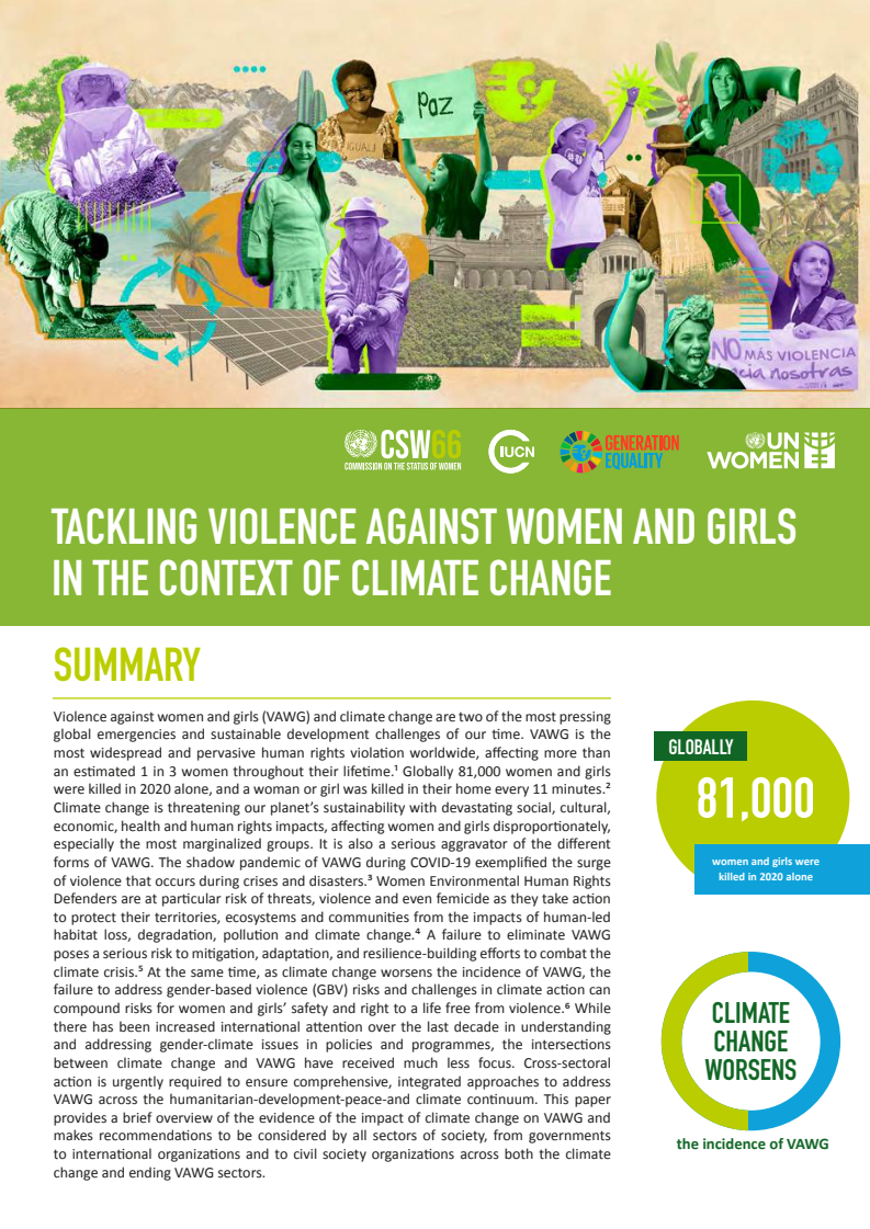 기후 변화 상황에서 여성 및 소녀 대상 폭력 대응 (Tackling violence against women and girls in the context of climate change)(2022)