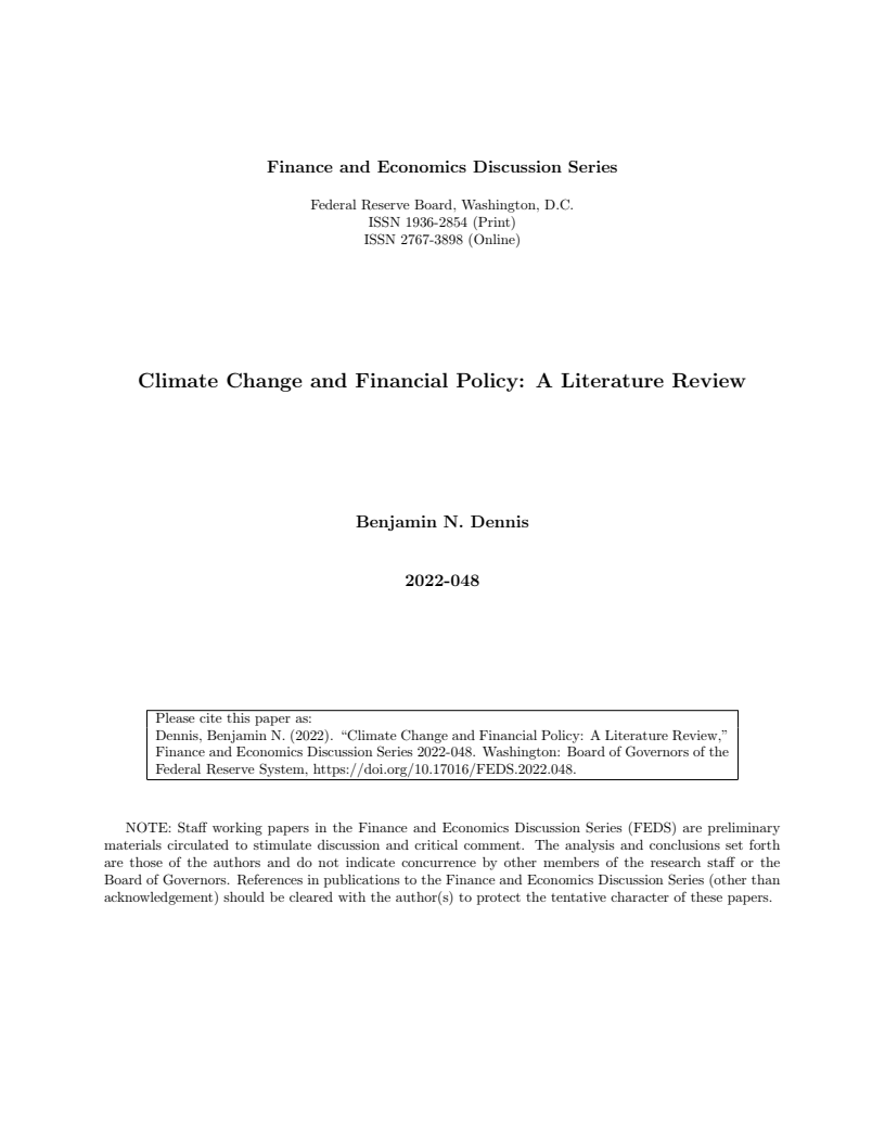 기후 변화와 금융 정책 : 문헌 검토 (Climate Change and Financial Policy: A Literature Review)